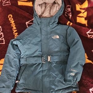 The North Face Teal Hooded Insulated Jacket with Belt